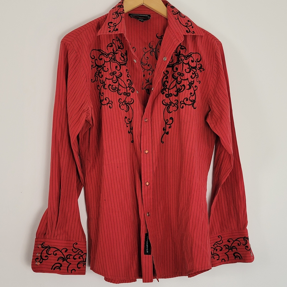 PatronCito Shirts Mens S Red  Pearl Snap Western Embroidered Charro Cowboy
